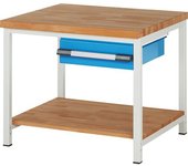 eurokraft pro Banco de trabajo, construcción de bastidor Serie 8000, 1 cajón de 150 mm, 1 estante, A x P 1000 x 900 mm