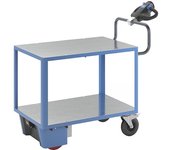eurokraft pro Carro de montaje con accionamiento eléctrico, 2 pisos galvanizados, L x A x H 1470 x 700 x 1300 mm, azul