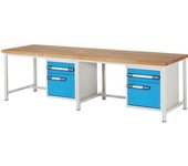 eurokraft pro Banco de trabajo, construcción de bastidor Serie 8000, 2 cajones de 180 mm, 2 puertas de 360 mm, extra ancho, A x P 3000 x 900 mm