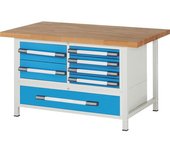 eurokraft pro Banco de trabajo, construcción de bastidor Serie 8000, 7 cajones, A x P 1500 x 900 mm