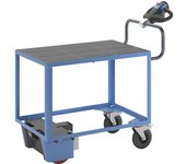eurokraft pro Carro de montaje con accionamiento eléctrico, 1 piso de plástico, L x A x H 1470 x 700 x 1300 mm, azul