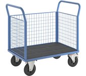 eurokraft pro Carro de plataforma, 3 paredes altas de rejilla, L x A 1050 x 700 mm, cubiertas de caucho macizo