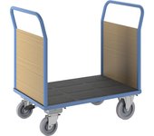 eurokraft pro Carro de plataforma con paredes de madera, con 2 paredes frontales, con freno centralizado, L x A 1150 x 700 mm