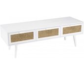MACABANE Mueble tv blanco con 3 cajones de ratán natural