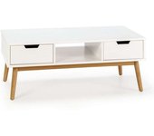 HOMN Mesa centro blanco, pino macizo, 2 cajones, 110 cm