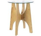 White label Mesa auxiliar redonda de madera y cristal 45 cm