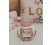 Biberón/taza de aprendizaje 2 en 1 BEABA de cristal (210 ml) rosa