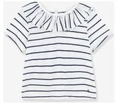 Blusa de manga corta a rayas de punto para bebé PETIT BATEAU blanco medio a rayas