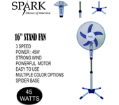 SPARK - Ventilador de Pie 16"- 45W Rejilla Metálica 3 Veloc. 5 Aspas LIGERO