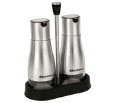 BLOOM STORE-Set de 2 Aceiteras Inox C/Soporte - Marca Quttin, Color Plata/Negro