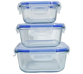 MAXHOME-Fiambreras Cuadradas Térmicas Vidrio Pestillos Contenedores Almacenamientos Alimentos Cajas Organizadoras Comida Almuerzo Con Tapa Salida De Vapor Para Microondas Horno Cristal Transparente Resistente Bento Oficina Estudiante 300+550+750ml