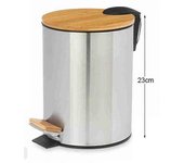 C.A - Papelera de Acero con Tapa de Bambú, 3 - 5L, Cubo de Basura Pequeño Extraíble, con Pedal, Asa para Transportar, para Baño, Cocina o Escritorio