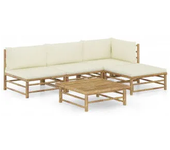 VIDAXL 3058191 juego de muebles para jardín fabricados en madera de bambú con cojines color blanco crema