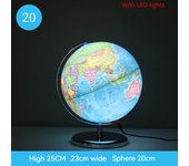 20cm Sphere Diameter Full English World Globe HD Printed Desk Teaching LED Lights Globe Metal ABS 360° Rotation Office Crafts