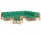 VIDAXL 3155162 set de sofás con silla y reposapiés para jardín de 12 piezas fabricado en bambú con cojines de color verde vida xl