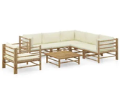 VIDAXL 3058215 conjunto de muebles para el jardín de 7 piezas fabricado en bambú con cojines en color blanco crema