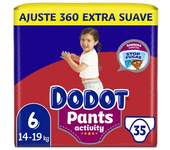 Dodot Activity Pants Pañal-Braguita Talla 6, 35 Pañales, 14kg-19kg, Con Barrera STOP Fugas Que Ayuda A Prevenir Fugas Traseras