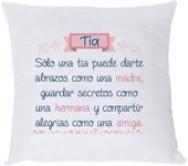 Cojín con Conmovedor mensaje Definición de TIA : " Sólo una tía puede darte abrazos como una madre , guardar secretos como una hermana y compartir alegrías como una amiga ". Original para Tia. Regalo para Tia.