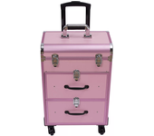 Professional Makeup Train Case Cosmetic Trolley Storage Organizer Box Pink aluminum alloy Large Capacity