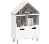 AIYAPLAY Estantería infantil, armario de almacenamiento para niños, 3 niveles con dos cajones, forma de casa, para habitaciones infantiles, dormitorio, 63,7 x 29,7 x 89,5 cm, color blanco