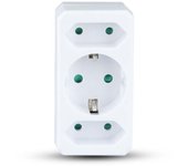 Adaptador 3 tomas (2 de Schuko y 1 de europlug), adaptador 3 enchufes, enchufe multiple con 3 tomas, ladron de enchufes 1 x 16A y 2 x 10A, con proteccion para niños, max 3680W, color blanco, Don Feliz