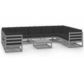 VIDAXL conjunto de jardín con 9 sofás de madera con cojines y una mesa color gris