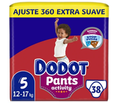 Dodot Activity Pants Pañal-Braguita Talla 5, 38 Pañales, 12kg-17kg, Con Barrera STOP Fugas Que Ayuda A Prevenir Fugas Traseras