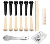 12 Pcs Acoustic Guitar Bridge Pins with Bridge Pin Puller Remover & Guitar Bridge Saddle Nut, Replacement Parts and Accessories