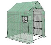 Invernadero de jardín de polietileno Outsunny con 3 estantes, invernadero para balcón, lona reforzada de 135 g/m², estructura de acero, puerta enrollable con cremallera, para verduras, plantas y flores, 140 x 143 x 190 cm, verde