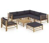 VIDAXL 3058218 set de muebles para el jardín de 8 piezas fabricado en bambú con cojines de color gris oscuro