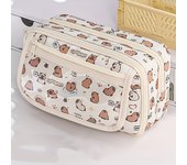 Cute Capybara Printed Pen Pencil Marker Case - Portable Washable Zippered Stationery Organizer with Multiple Compartments