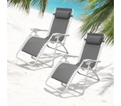 2 Tumbonas Reclinable para Camping y Jardín 112 x 65 x 84 cm Tumbona Negra o Gris + Almohada Silla Gravedad Cero Playa Verano Piscina Banquetas para Salón Jardín Balcón