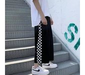 Black checkerboard checkered wide-leg pants men's and women's summer thin loose student straight leg sports casual pants
