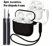 2-Pack Protective Cover with Hand Strap for 2024 AirPods 4 - Snug Fit, Loss Prevention Design with Cleaner Kit