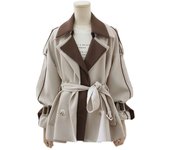 mid Elegant women's length trench coat, classic double button lapel jacket, tight fitting jacket with belt and pocket