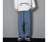 Korean Solid Colors Men's Casual Long Jeans Classic Man Four Seasons Straight Denim Wide-leg Pants Light Blue Grey Black 3XL