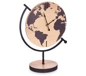 GIFTDECOR Miramax-reloj De Mesa Mapamundi Negro Metal Madera Mdf 22,5 X 30,5 X 12 Cm.Pilas: 1xaa X 1.5V (no Incluidas)