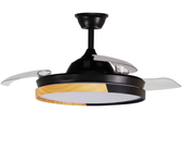 IluminaShop - Ventilador de Techo LED Negro/Haya 72W  Metal / ABS / Policarbonato Motor DC con Temporizador Mando a Distancia Palas Retractiles  Verano e Invierno