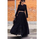 Women’s Multilayer Ruffles Tulle Skirt Pleated High Waist Fluffy Maxi Skirt Fairy Cake Dress Long Tutu Party Skirt