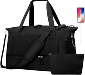 Bolsa de Deporte Negra Mujer - Gym, Yoga, Fitness - Bolsa de Viaje USB
