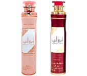 Pack de 2 unidades ambientadores arabes Lattafa 600ml,Spray de hogar y tejidos Ameerat al arab 300ml+Ameerat al arab prive rose 300ml,Ambientador oriental lujoso , único,duradero ,dulce y floral