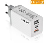 Cargador GaN de 65W QC3.0 + tipo C PD65W 5V/3A 9V/3A 12V/3A 15V/3A 20V/3.25A 65W, carga rápida máxima para teléfonos portátiles, EE. UU./adaptador europeo