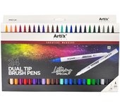 ARTIX Rotuladores Lettering, 24 Colores Surtidos, Brush Pens Punta Fina, Pincel Doble Punta, Marcadores Acuarelables, Especial para Lettering, Graffiti, Caligrafía, Dibujo, para Niños y Adultos (24）