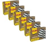 Paquete de 6 latas de SARDINAS ALBO en tomate y aceite de oliva (85g aprox) y sardinillas (82g aprox) - Marca Albo