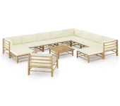 VIDAXL 3058225 set de muebles para el jardín de 12 piezas fabricados en bambú con cojines de color blanco crema