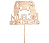 Decoración para tarta de madera | Topper Pastel gamer nivel desbloqueado | Adorno de pastel madera | Decoración fiesta de cumpleaños | Lulamuk