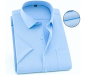 Mens Short Sleeve Shirt Business Casual Classic Plaid Striped Checked Male Social Dress Shirts Purple Blue 5XL Plus Large Size