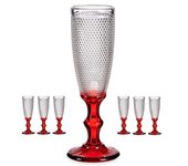 STARLEY-Set 6 Copa cava vidrio dec puntos pie rojo-Ambar 180ml