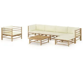 VIDAXL 3058199 set de muebles para el jardín de 7 piezas fabricado en bambú con cojines en color blanco crema