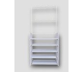 Zapatero de acero al carbon de 5 niveles, estante para sombreros, árbol de salón ajustable con 16 ganchos de suspensión de plastico, cubierta lateral para entrada, baño, sala de estar